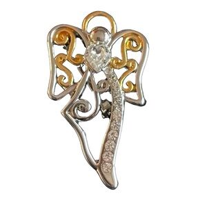 Melanie Jewelry Silver & Gold Angel Rhinestone Brooch Pin & Pendant Combo